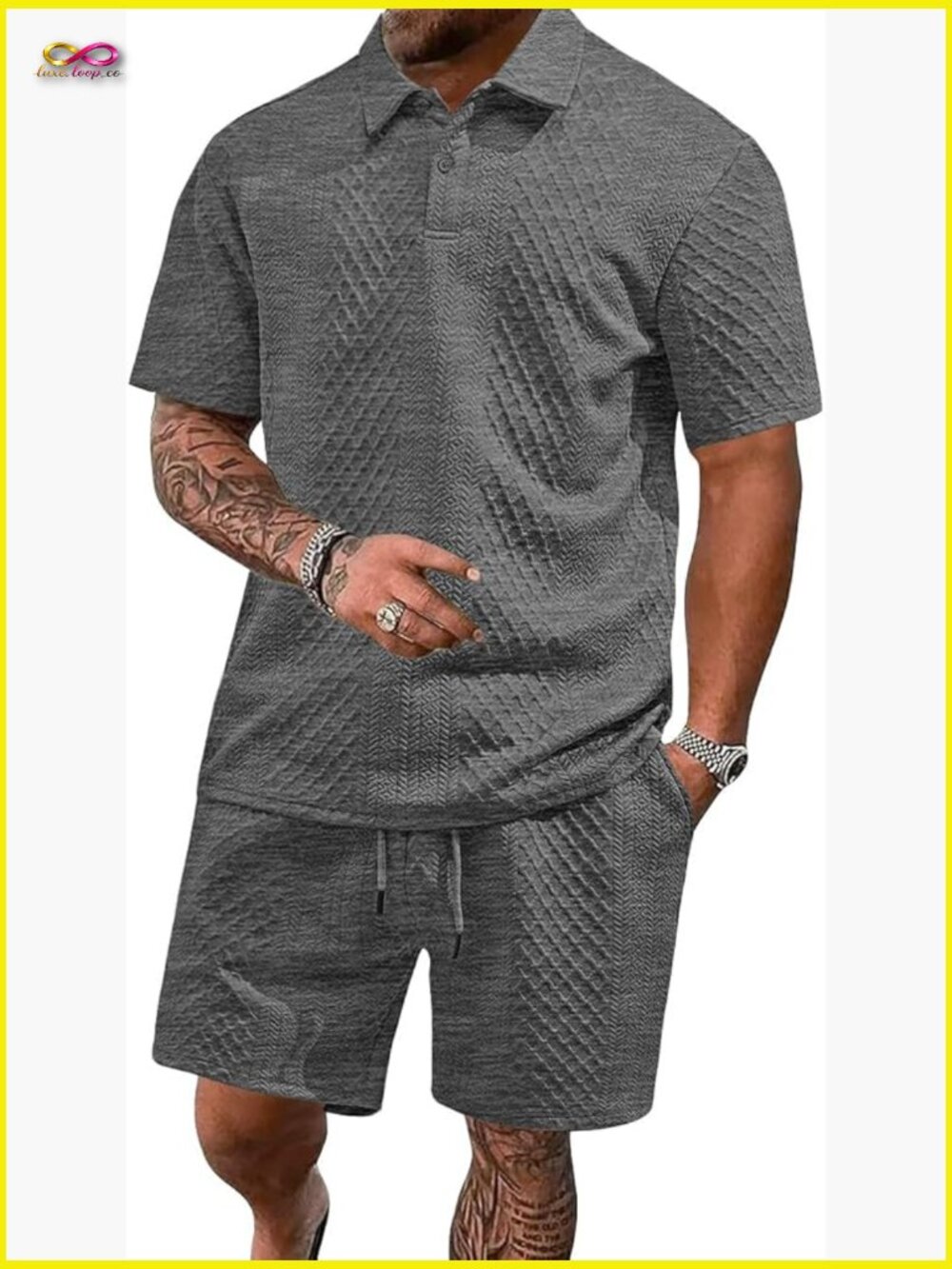 Men's 2 Piece Polo Shirt and Shorts Set Casual Athleisure Tracksuit Jogging